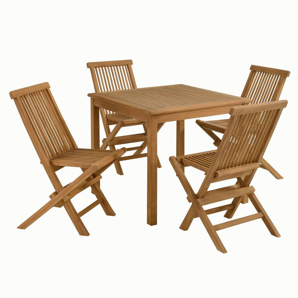 EEI-6931-NAT-NAT Vienna 5-Piece Outdoor Patio Teak Wood Dining Set with Folding Chairs by Modway