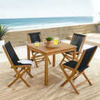 EEI-6932 Vienna 5-Piece Outdoor Patio Teak Wood Dining Set with Rope Folding Chairs by Modway