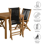 EEI-6932 Vienna 5-Piece Outdoor Patio Teak Wood Dining Set with Rope Folding Chairs by Modway