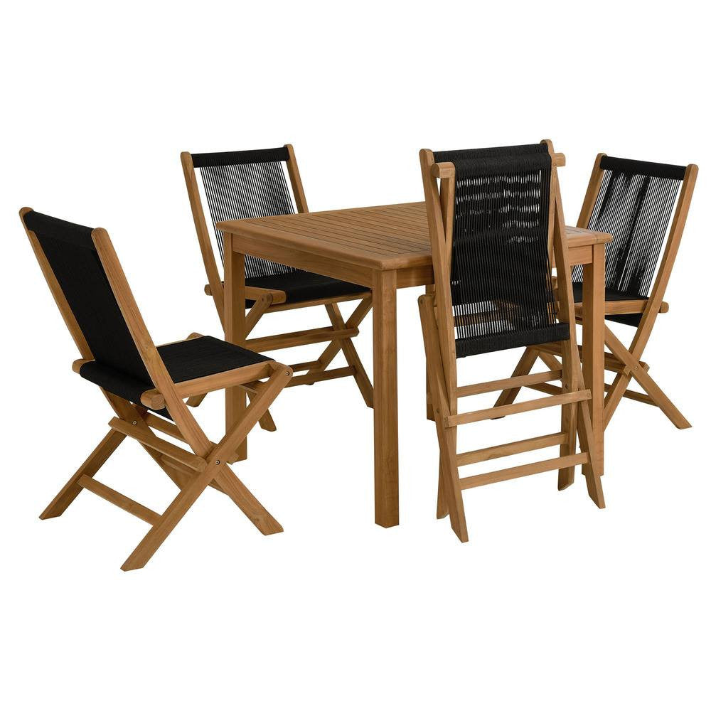 EEI-6932 Vienna 5-Piece Outdoor Patio Teak Wood Dining Set with Rope Folding Chairs by Modway