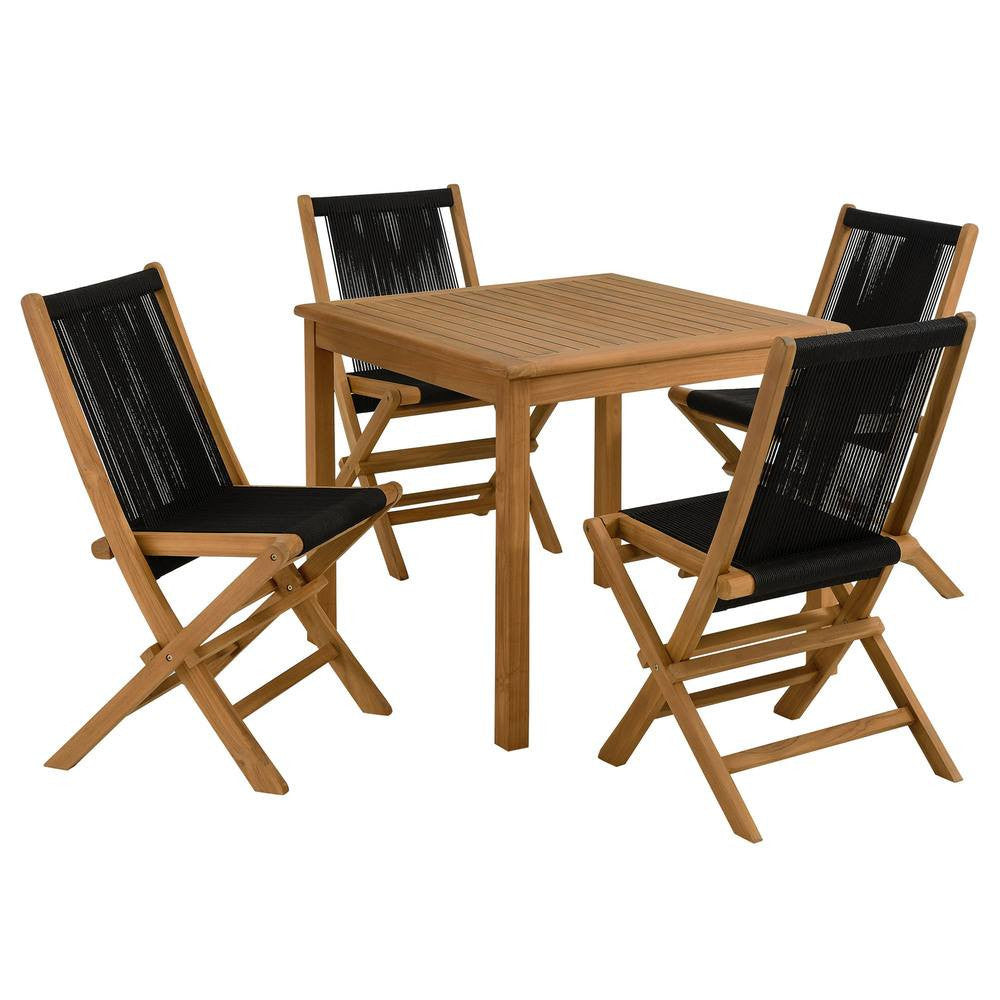 EEI-6932 Vienna 5-Piece Outdoor Patio Teak Wood Dining Set with Rope Folding Chairs by Modway