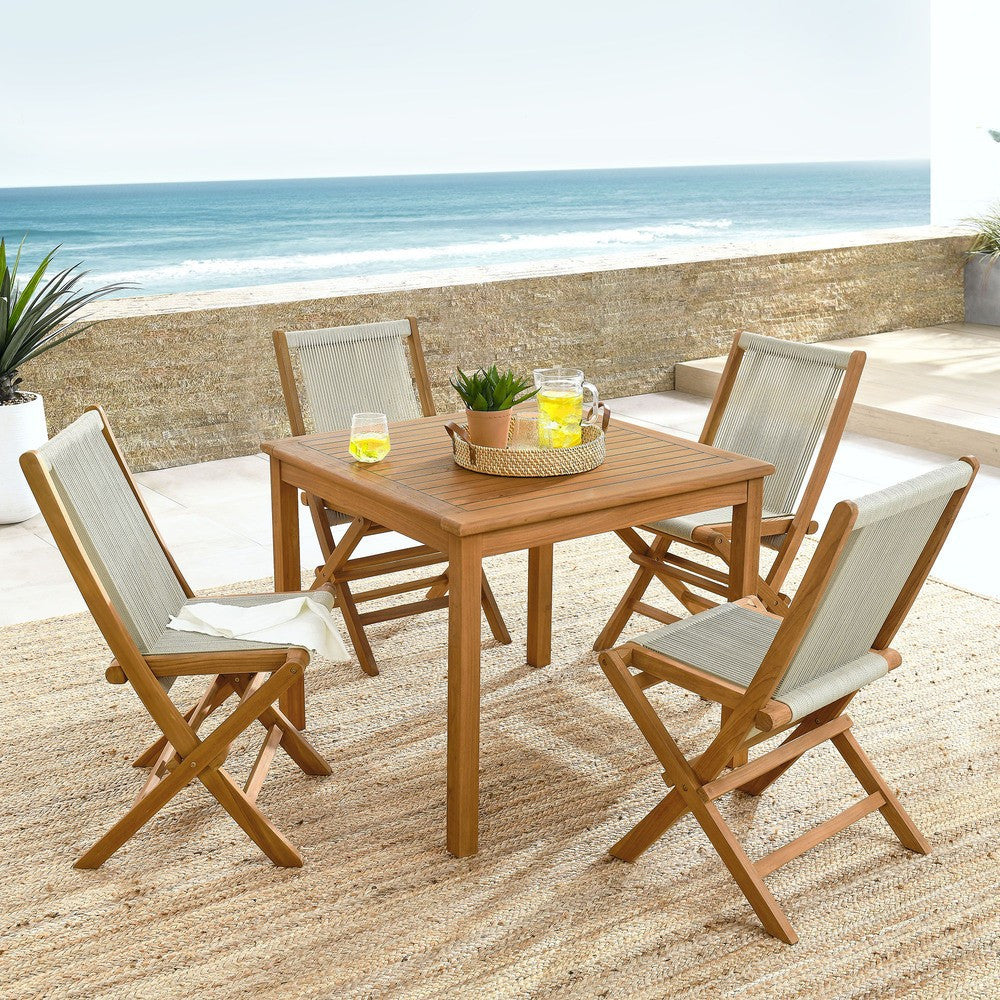 EEI-6932 Vienna 5-Piece Outdoor Patio Teak Wood Dining Set with Rope Folding Chairs by Modway