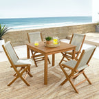 EEI-6932 Vienna 5-Piece Outdoor Patio Teak Wood Dining Set with Rope Folding Chairs by Modway