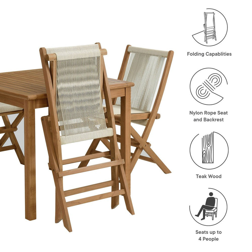 EEI-6932 Vienna 5-Piece Outdoor Patio Teak Wood Dining Set with Rope Folding Chairs by Modway