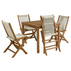 EEI-6932 Vienna 5-Piece Outdoor Patio Teak Wood Dining Set with Rope Folding Chairs by Modway