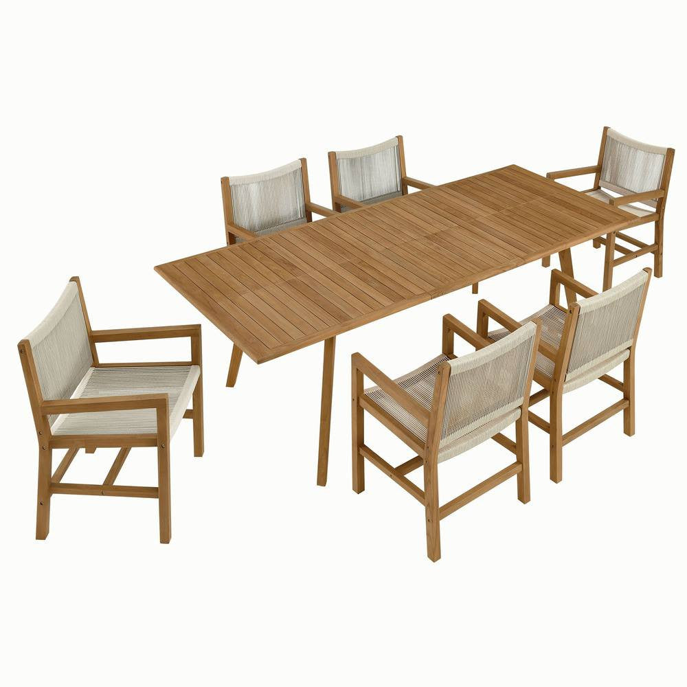 EEI-6929 Vienna 7-Piece Outdoor Patio Teak and Rope Dining Set with Armchairs by Modway