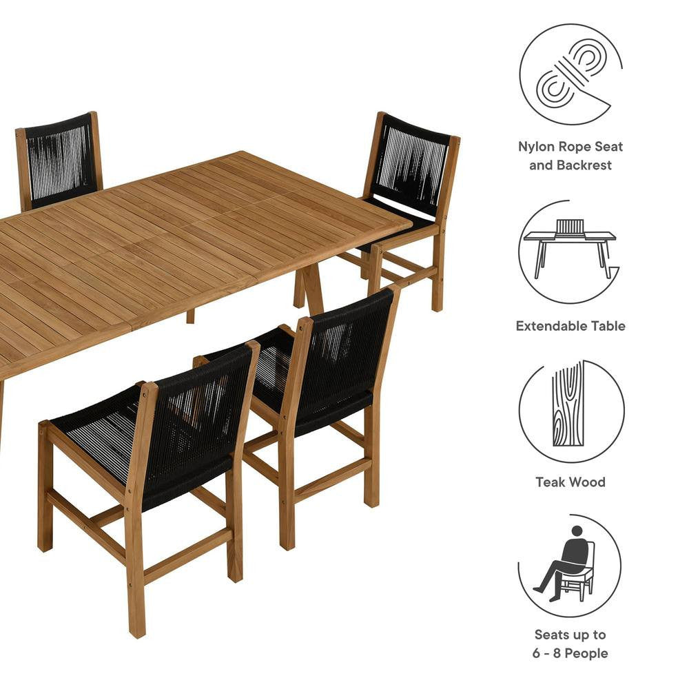 EEI-6927 Vienna 7-Piece Outdoor Patio Teak and Rope Dining Set with Armless Chairs by Modway