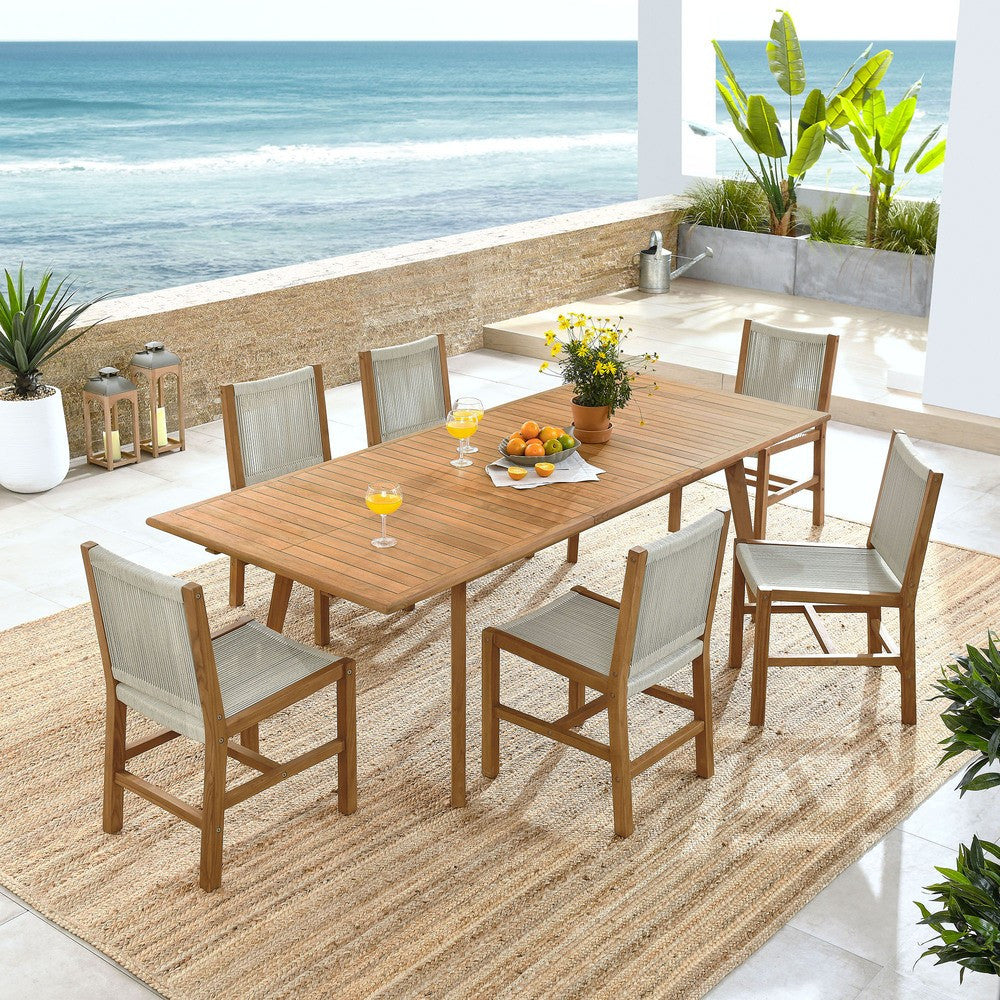 EEI-6927 Vienna 7-Piece Outdoor Patio Teak and Rope Dining Set with Armless Chairs by Modway