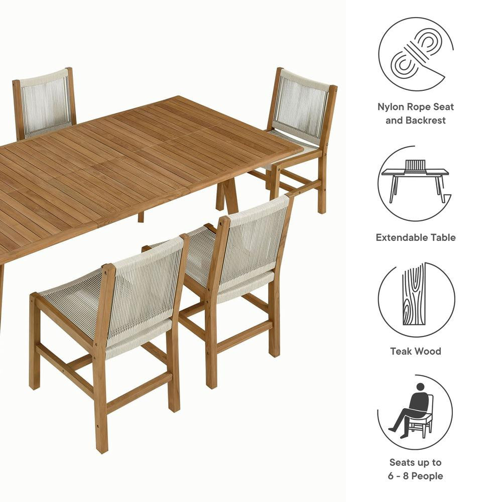 EEI-6927 Vienna 7-Piece Outdoor Patio Teak and Rope Dining Set with Armless Chairs by Modway