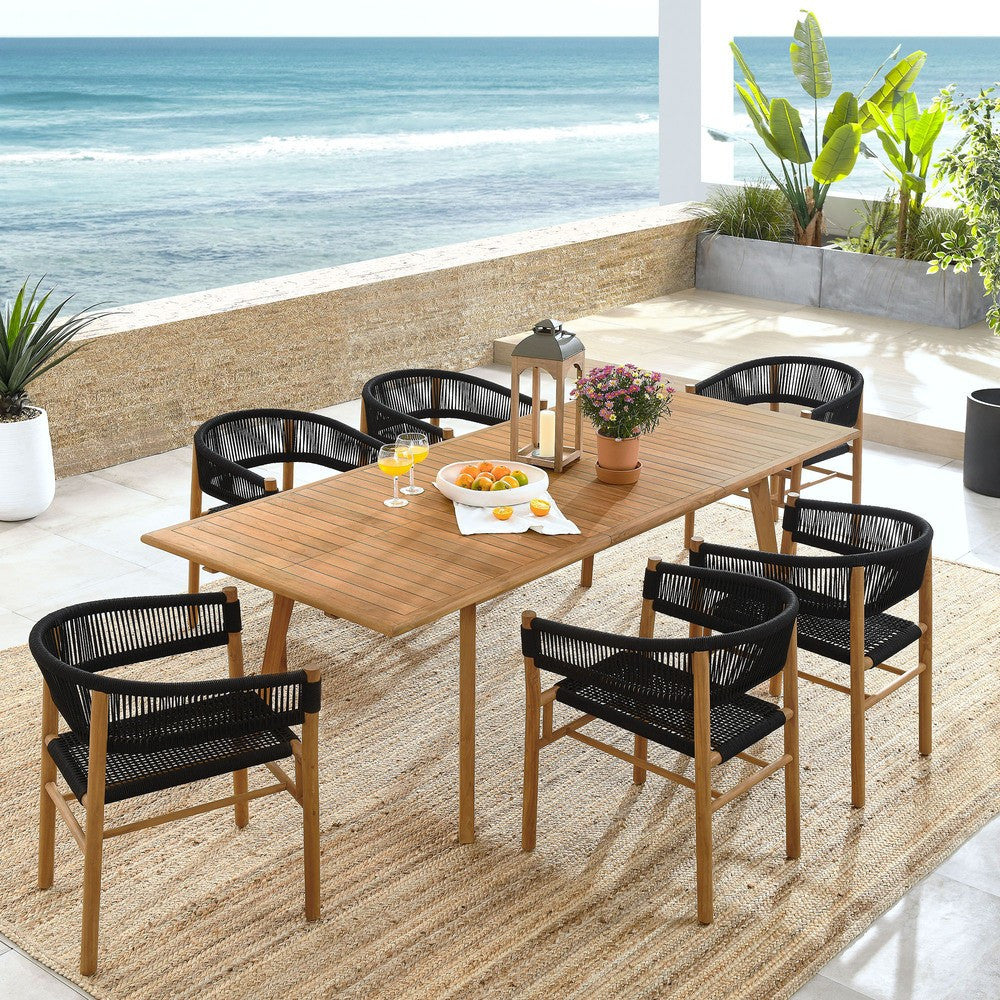 EEI-6930 Vienna 7-Piece Outdoor Patio Teak and Rope Dining Set with Curved-Back Armchairs by Modway