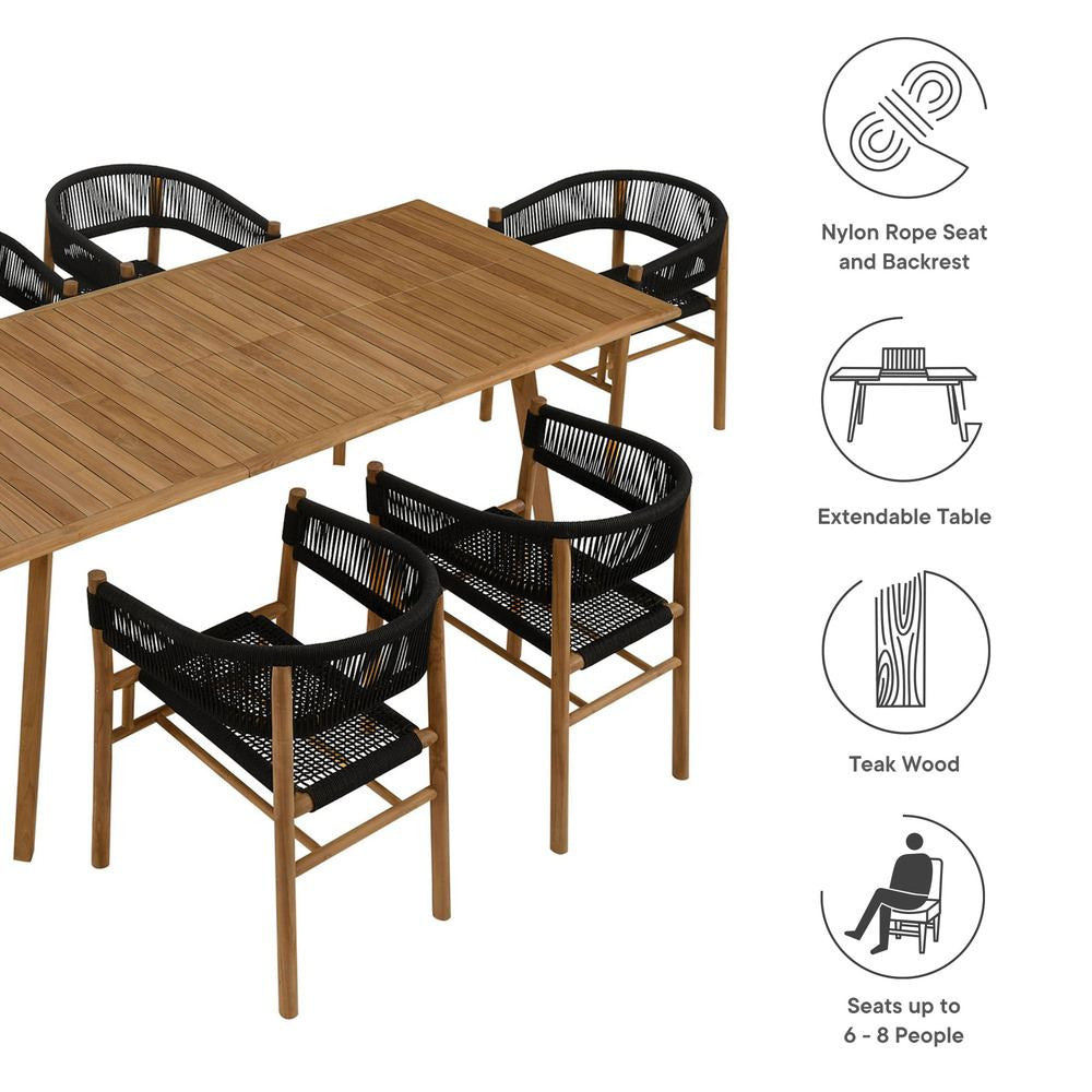 EEI-6930 Vienna 7-Piece Outdoor Patio Teak and Rope Dining Set with Curved-Back Armchairs by Modway
