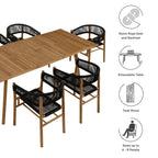 EEI-6930 Vienna 7-Piece Outdoor Patio Teak and Rope Dining Set with Curved-Back Armchairs by Modway