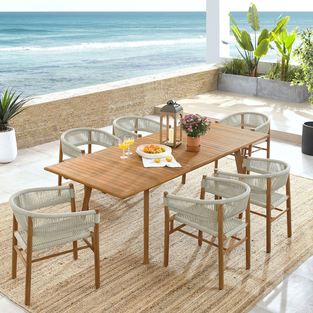 EEI-6930 Vienna 7-Piece Outdoor Patio Teak and Rope Dining Set with Curved-Back Armchairs by Modway