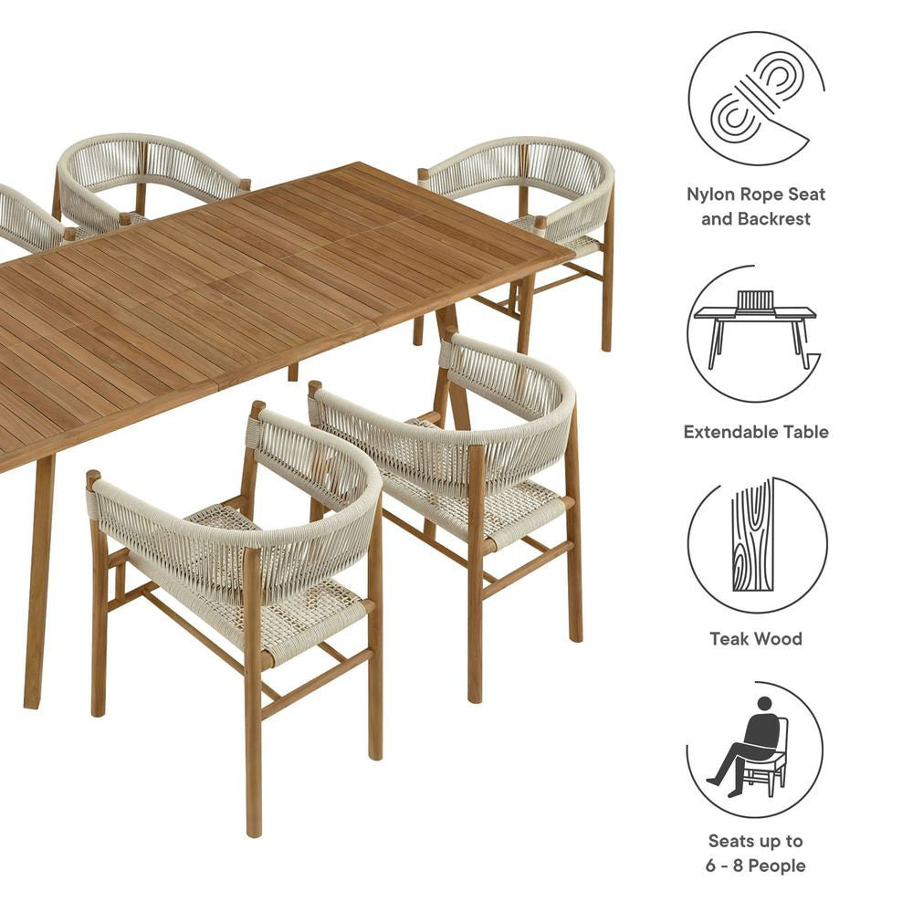 EEI-6930 Vienna 7-Piece Outdoor Patio Teak and Rope Dining Set with Curved-Back Armchairs by Modway