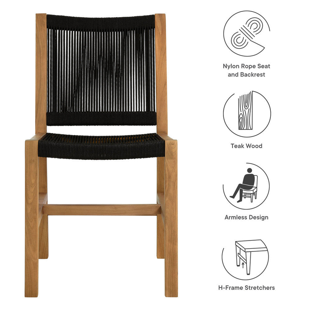 EEI-6805 Vienna Outdoor Patio Teak and Rope Armless Dining Chairs Set of 2 by Modway