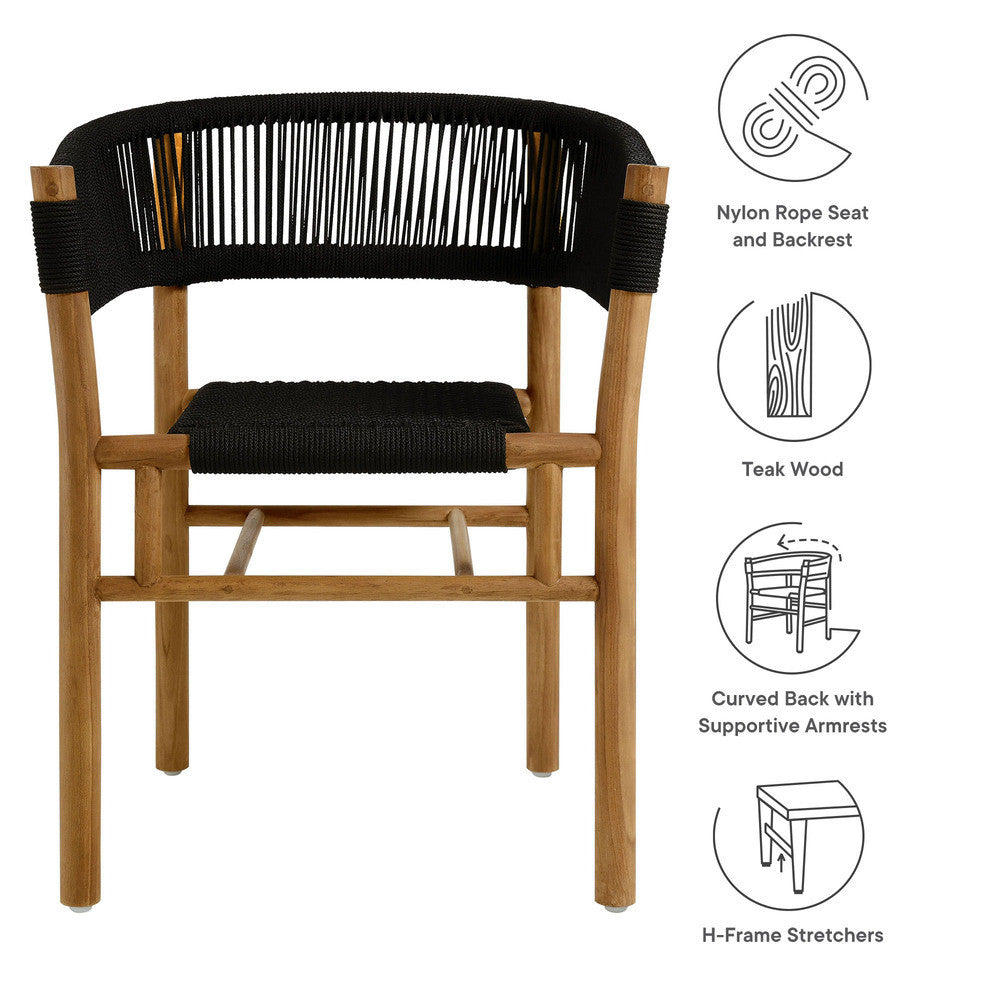 EEI-6811 Vienna Outdoor Patio Teak and Rope Curved-Back Dining Armchairs Set of 2 by Modway