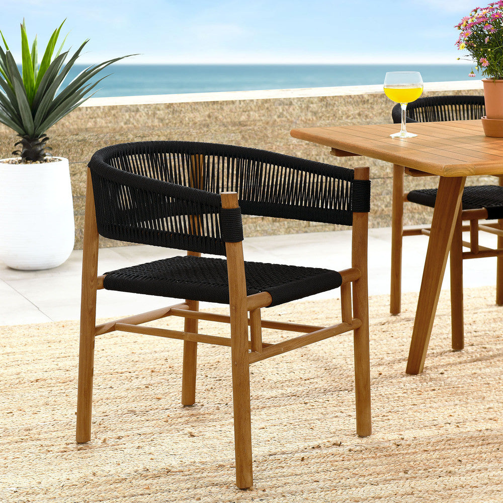 EEI-6811 Vienna Outdoor Patio Teak and Rope Curved-Back Dining Armchairs Set of 2 by Modway