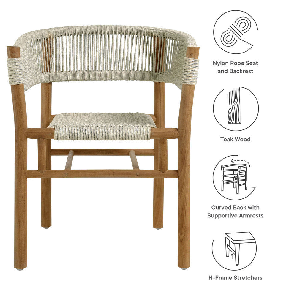 EEI-6811 Vienna Outdoor Patio Teak and Rope Curved-Back Dining Armchairs Set of 2 by Modway