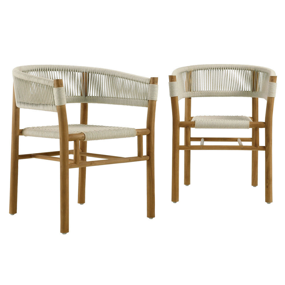 EEI-6811 Vienna Outdoor Patio Teak and Rope Curved-Back Dining Armchairs Set of 2 by Modway