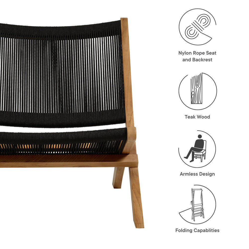 EEI-6808 Vienna Outdoor Patio Teak and Rope Folding Accent Lounge Chair by Modway