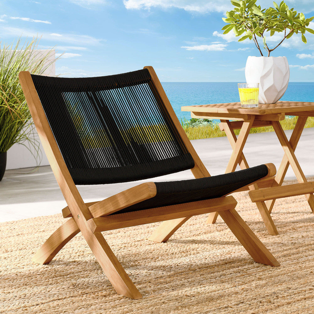 EEI-6808 Vienna Outdoor Patio Teak and Rope Folding Accent Lounge Chair by Modway