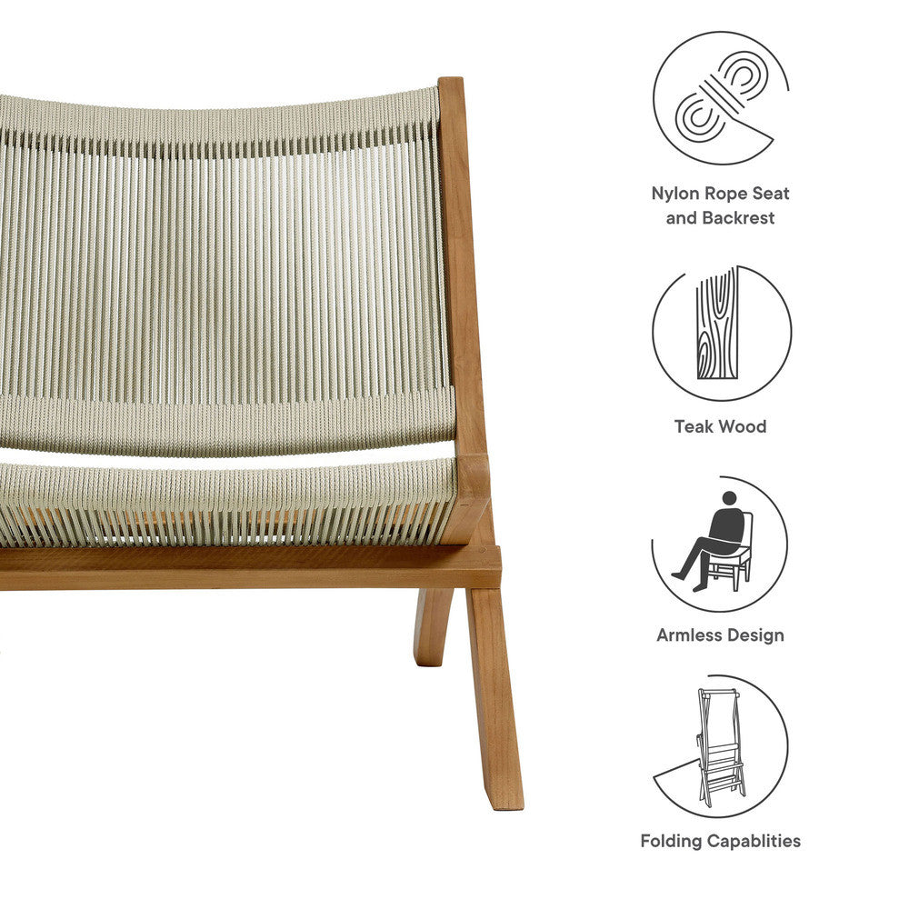 EEI-6808 Vienna Outdoor Patio Teak and Rope Folding Accent Lounge Chair by Modway
