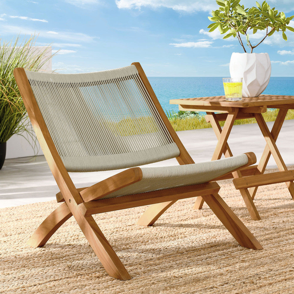 EEI-6808 Vienna Outdoor Patio Teak and Rope Folding Accent Lounge Chair by Modway