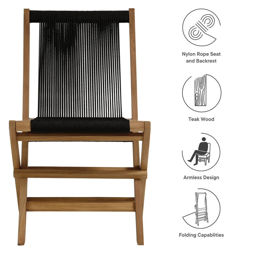 EEI-6807 Vienna Outdoor Patio Teak and Rope Folding Chairs Set of 4 by Modway