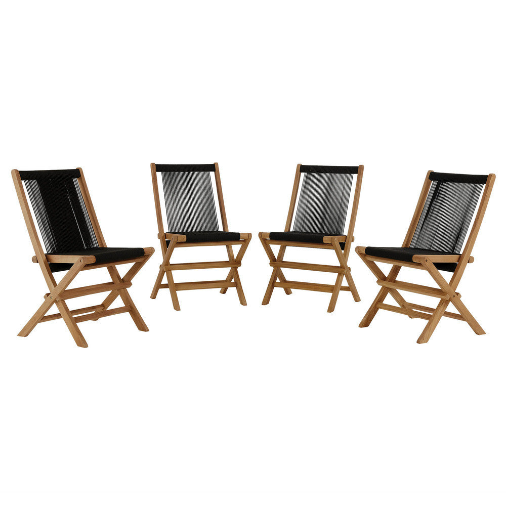 EEI-6807 Vienna Outdoor Patio Teak and Rope Folding Chairs Set of 4 by Modway