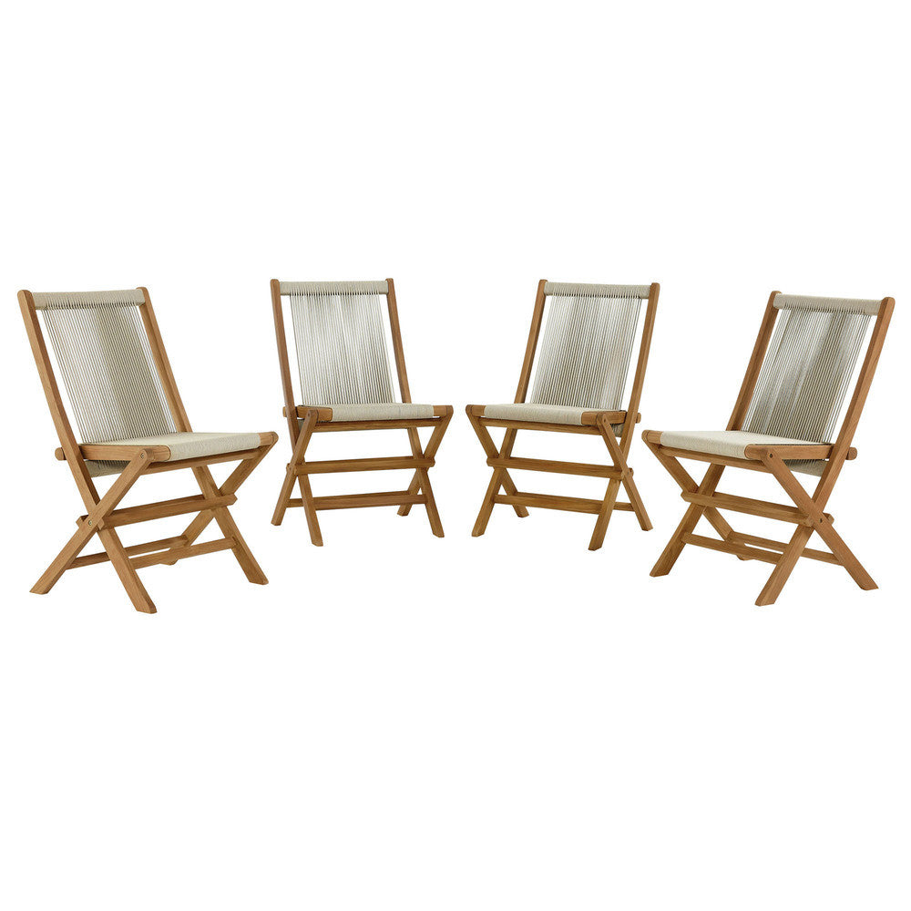 EEI-6807 Vienna Outdoor Patio Teak and Rope Folding Chairs Set of 4 by Modway