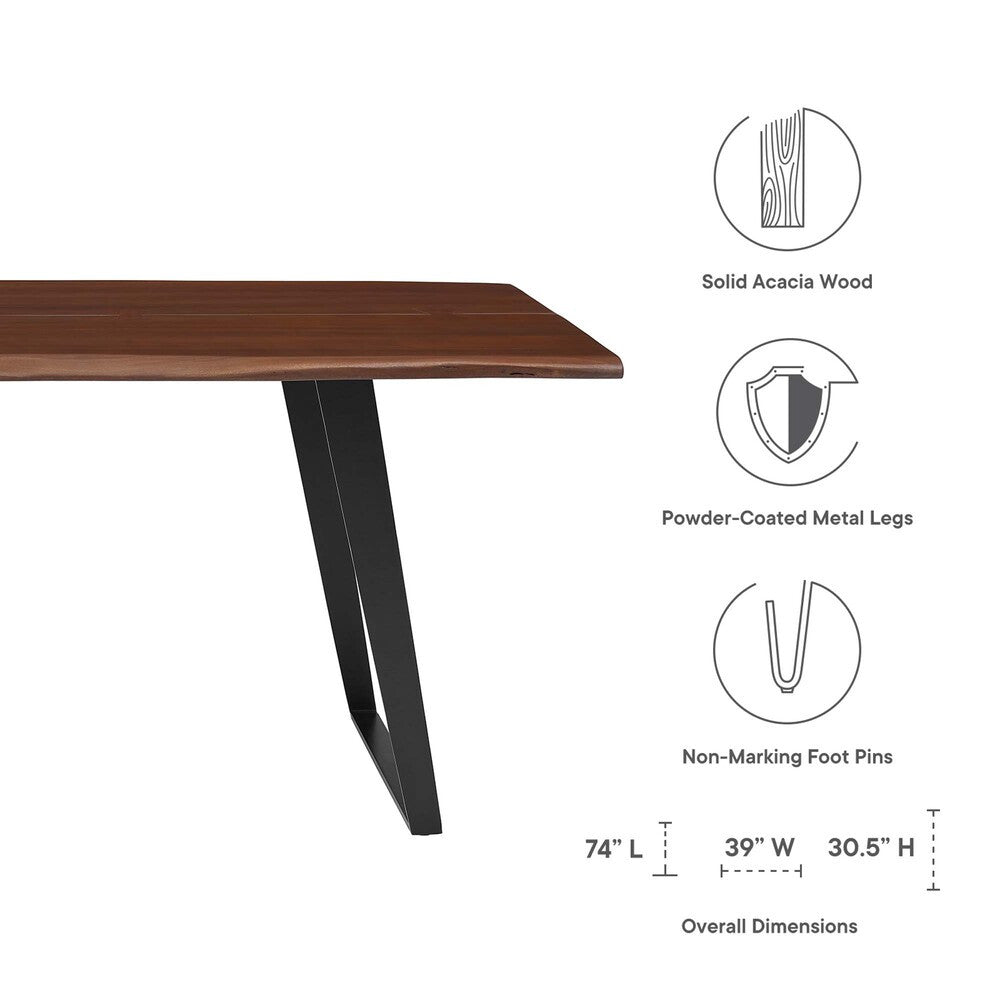 EEI-6069-BLK-WAL Viggo 74" Live Edge Acacia Wood Dining Table by Modway