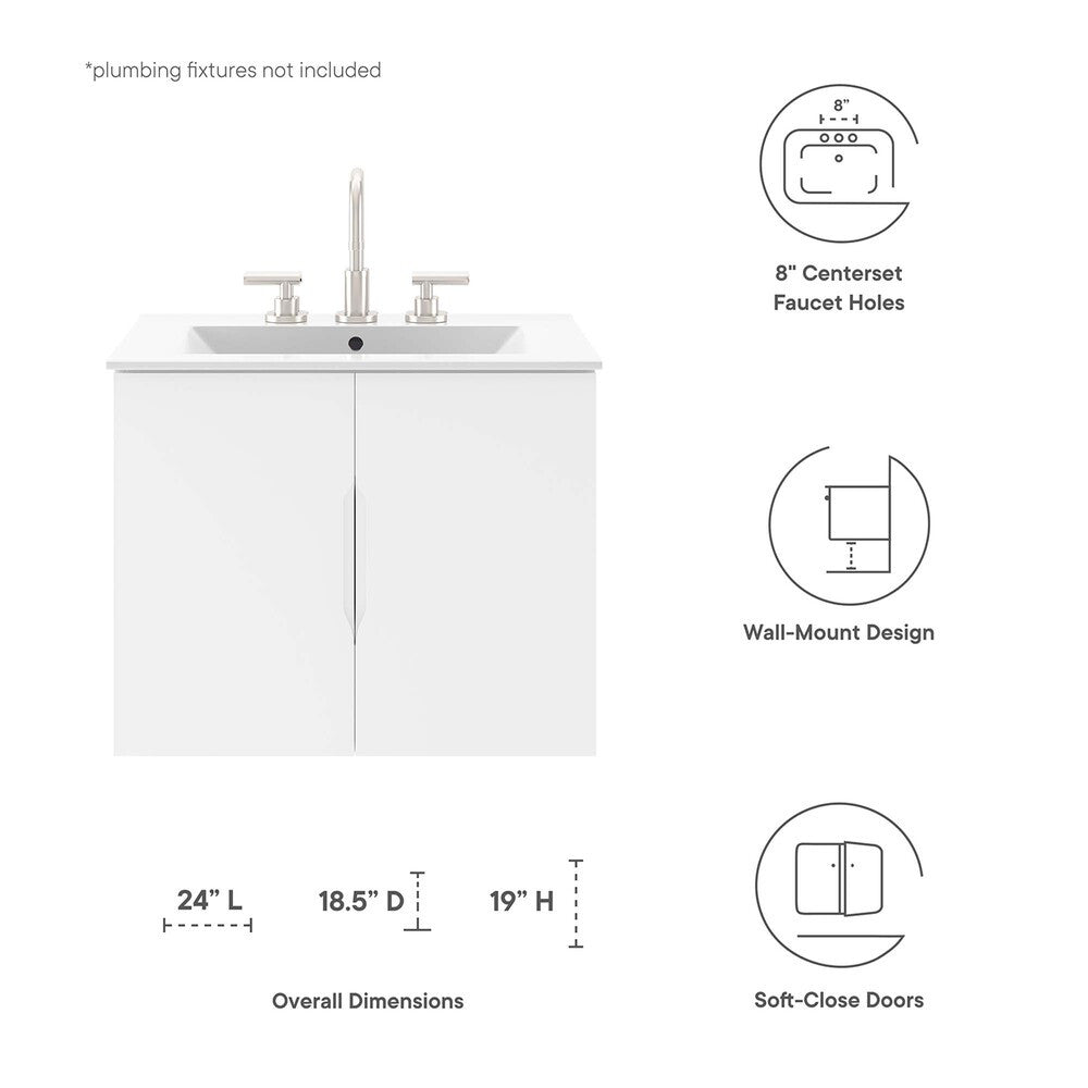 EEI-4893-WHI Vitality 24" Bathroom Vanity Cabinet (Sink Basin Not Included) by Modway