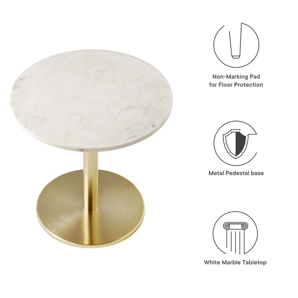 EEI-6609-BRA-WHI Viva Round White Marble Side Table by Modway