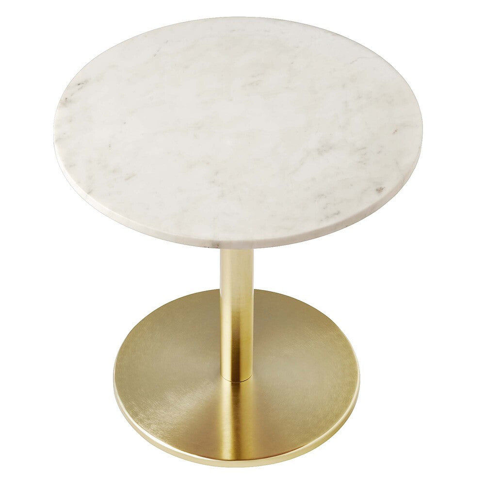 EEI-6609-BRA-WHI Viva Round White Marble Side Table by Modway