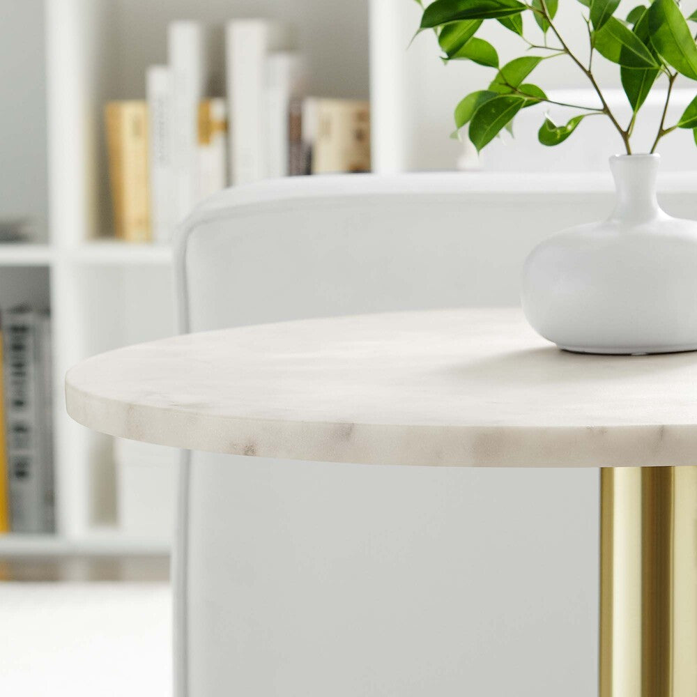 EEI-6609-BRA-WHI Viva Round White Marble Side Table by Modway