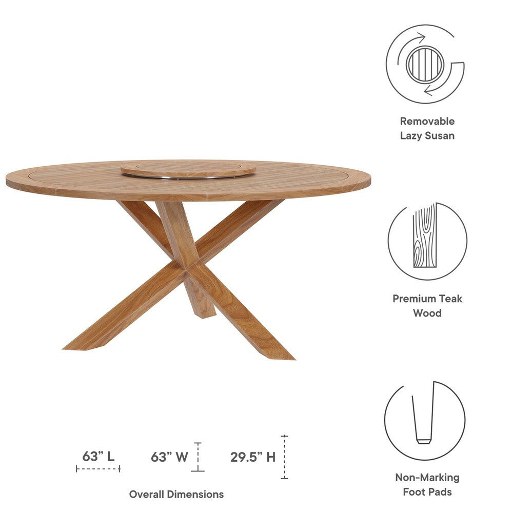EEI-5745-NAT Wellspring 63" Outdoor Patio Teak Wood Dining Table by Modway