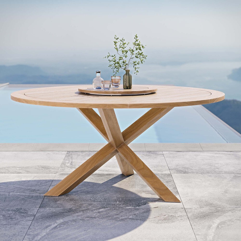 EEI-5745-NAT Wellspring 63" Outdoor Patio Teak Wood Dining Table by Modway