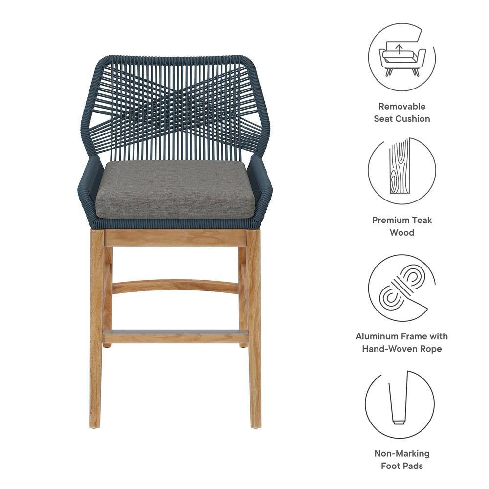 EEI-7126 Wellspring Outdoor Patio Teak and Rope Counter Stool by Modway