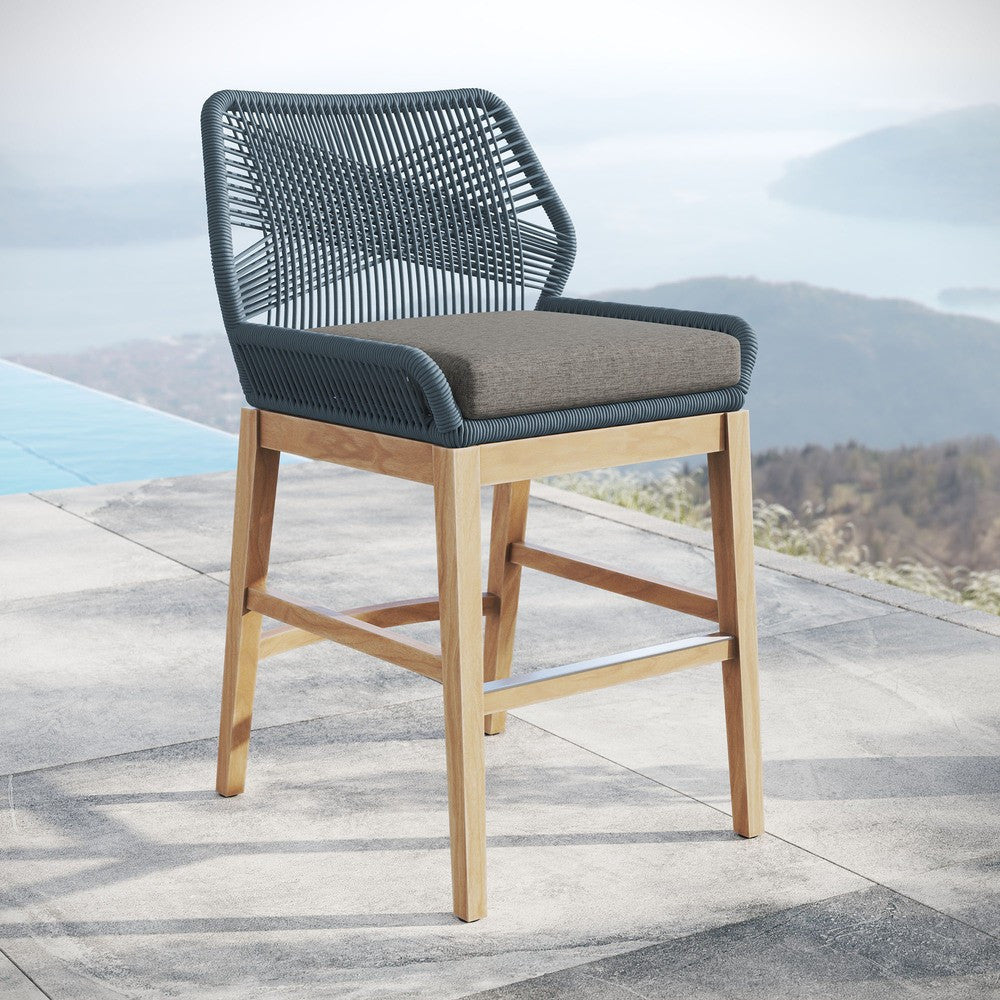 EEI-7126 Wellspring Outdoor Patio Teak and Rope Counter Stool by Modway