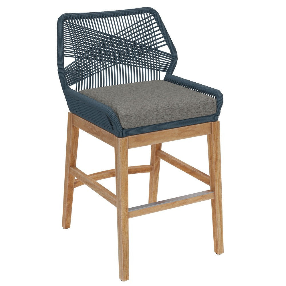 EEI-7126 Wellspring Outdoor Patio Teak and Rope Counter Stool by Modway