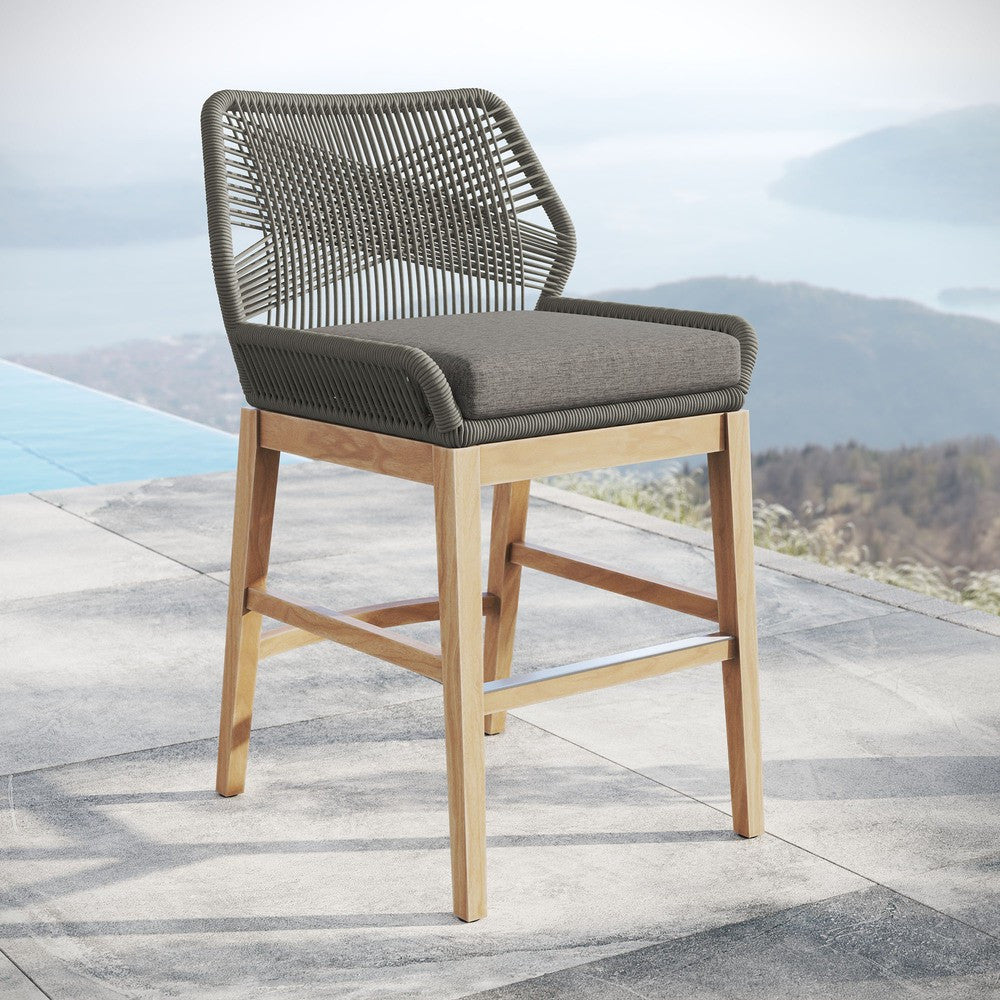 EEI-7126 Wellspring Outdoor Patio Teak and Rope Counter Stool by Modway