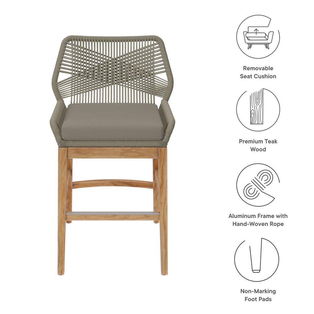 EEI-7126 Wellspring Outdoor Patio Teak and Rope Counter Stool by Modway