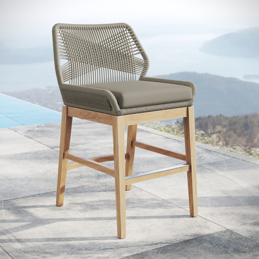 EEI-7126 Wellspring Outdoor Patio Teak and Rope Counter Stool by Modway