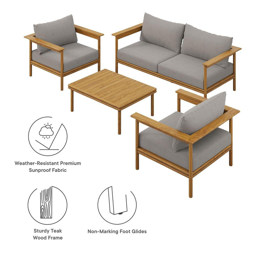 EEI-7065 Wren 4-Piece Outdoor Patio Teak Wood Furniture Set by Modway