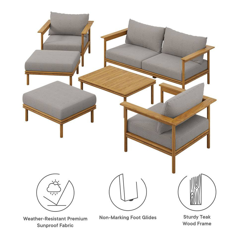 EEI-7069 Wren 6-Piece Outdoor Patio Teak Wood Furniture Set by Modway