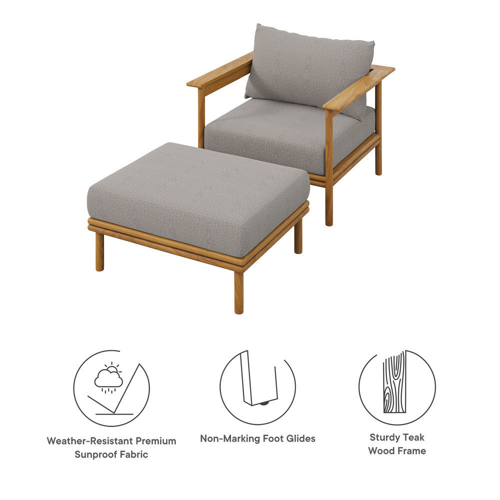 EEI-7067 Wren Outdoor Patio Teak Wood Armchair and Ottoman Set by Modway