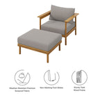 EEI-7067 Wren Outdoor Patio Teak Wood Armchair and Ottoman Set by Modway