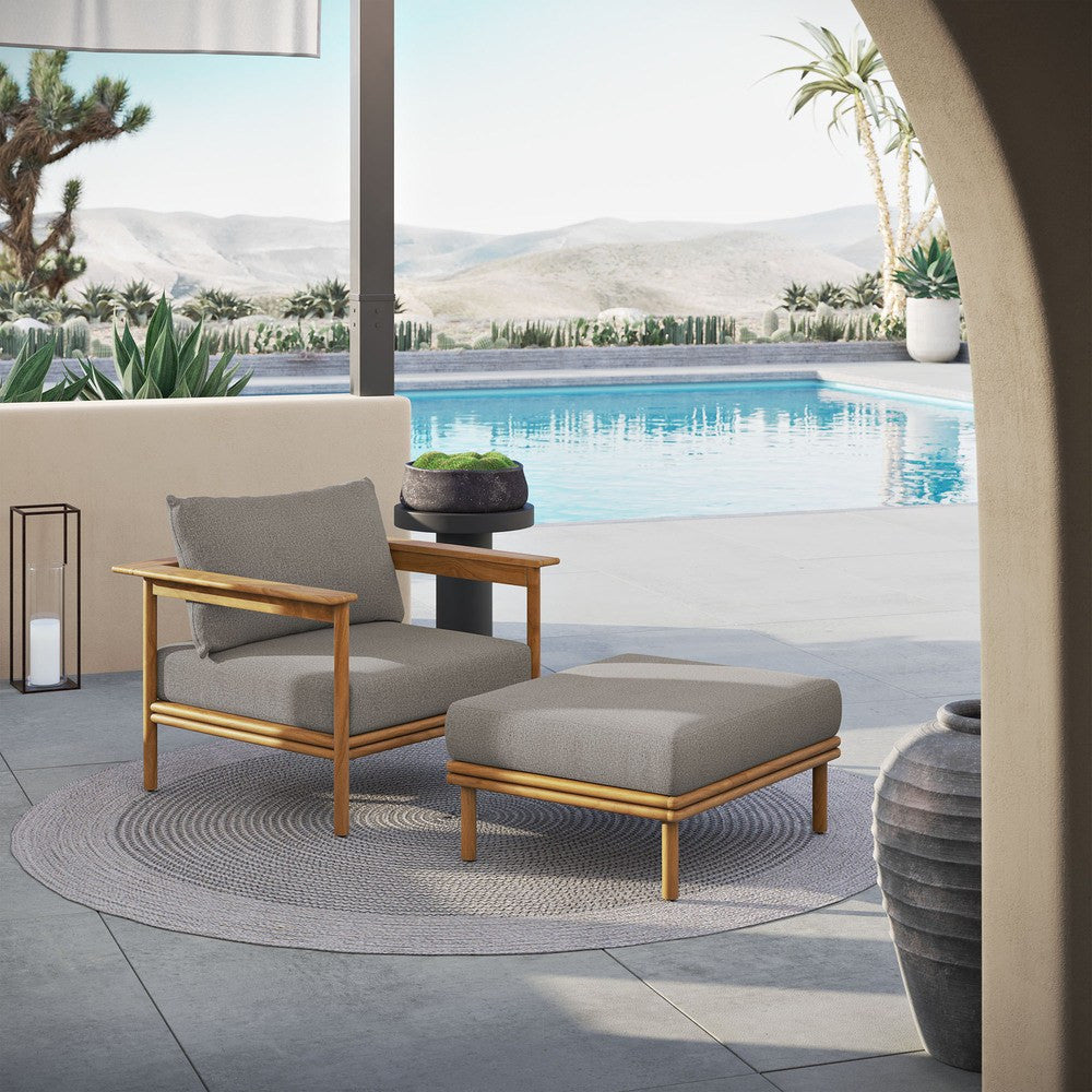 EEI-7067 Wren Outdoor Patio Teak Wood Armchair and Ottoman Set by Modway