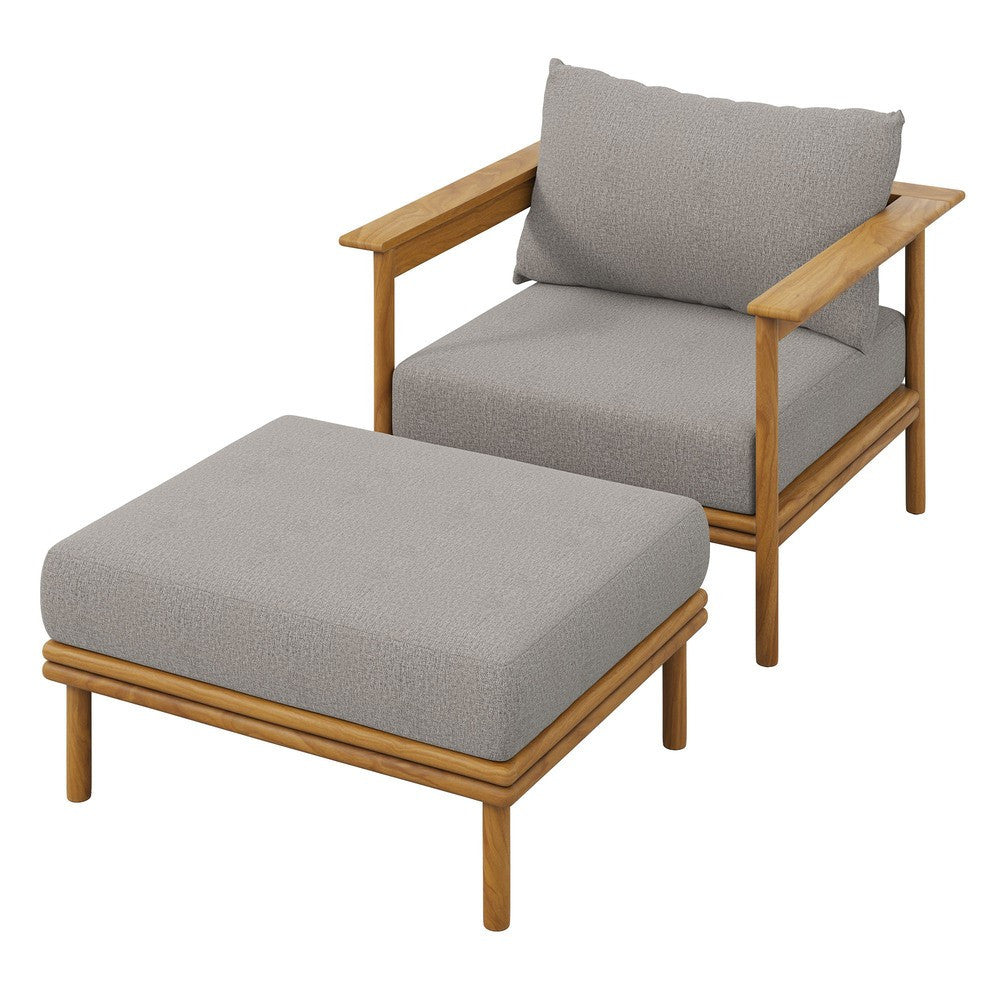 EEI-7067 Wren Outdoor Patio Teak Wood Armchair and Ottoman Set by Modway