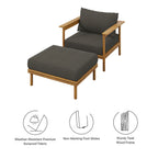 EEI-7067 Wren Outdoor Patio Teak Wood Armchair and Ottoman Set by Modway